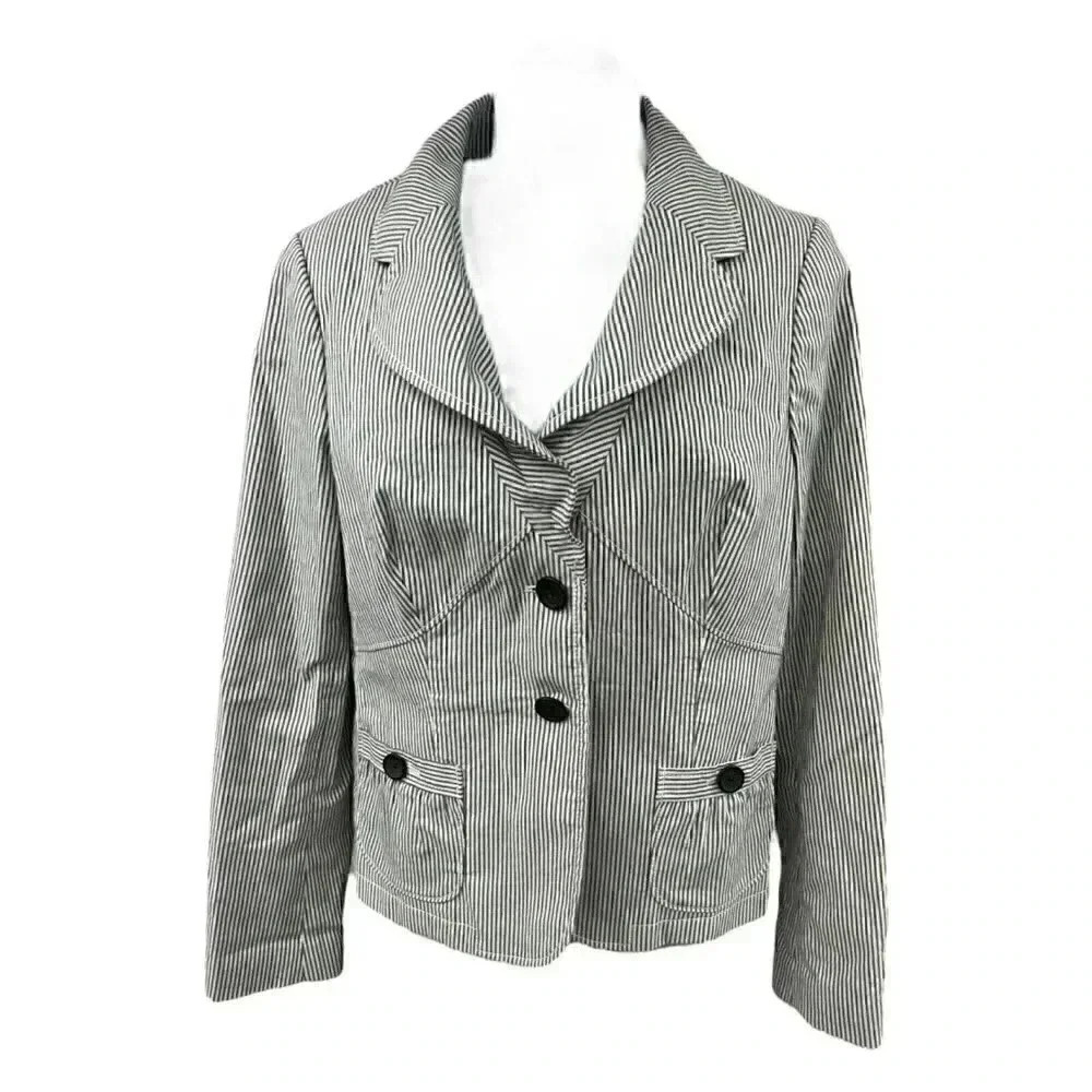 Banana Republic Women's Blazer seersucker pin stripes button up long sleeve sz12